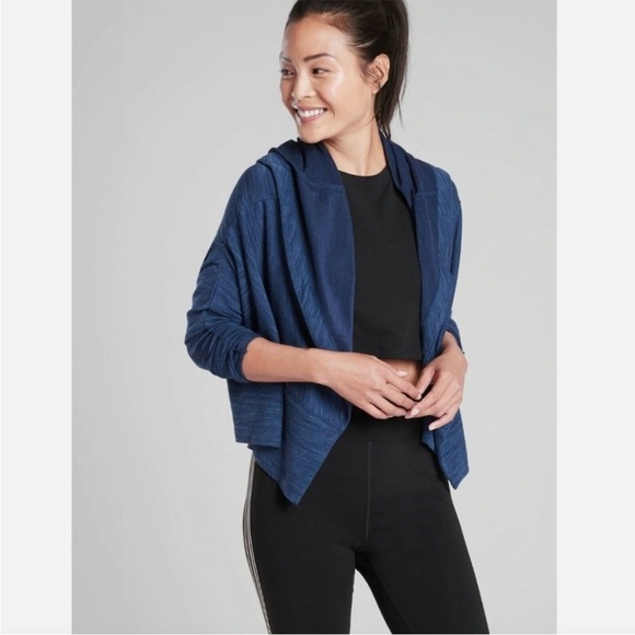 ATHLETA DEEP BLUE HEATHER LONG SLEEVE POCKETS NIRVANA PRANAYAMA WRAP CARDIGAN - Picture 3 of 10